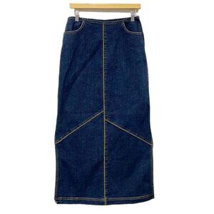 Madison Studio Denim Maxi Skirt Side Women’s Slits Size 6 Blue Vintage
